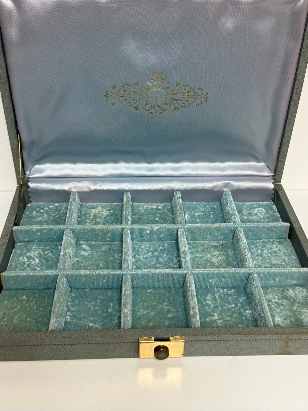 Vintage Blue Mid-Century Jewelry Box Jewelry Case Velvet Lining MCM